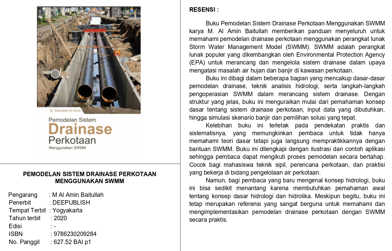 17. Resensi Buku - PEMODELAN SISTEM DRAINASE PERKOTAAN MENGGUNAKAN SWMM ...